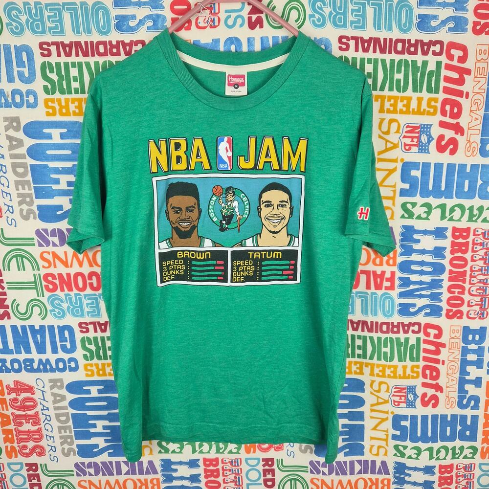 Boston Celtics NBA Jam T Shirt Size M Jayson Tatum Jaylen Brown Homage NWOT